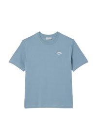 T-shirt blu in cotone a maniche corte con scollatura rotonda e piccolo logo ricamato sul petto. Tessuto morbido e vestibilità classica.
