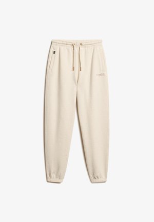 Joggers color crema realizzati in morbido tessuto, dotati di una vita con coulisse, tasche laterali e polsini elastici alle caviglie.