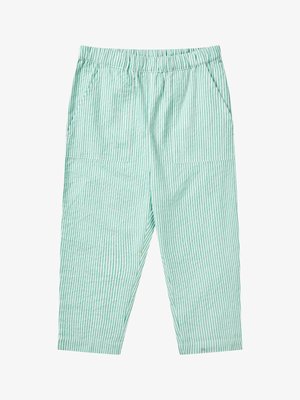 Φαρδιές παντελόνες με κάθετες ρίγες σε ανοιχτό πράσινο και άσπρο, με ελαστική μέση, μπροστινές τσέπες με επιφάνειες και ίσια μπατζάκια.