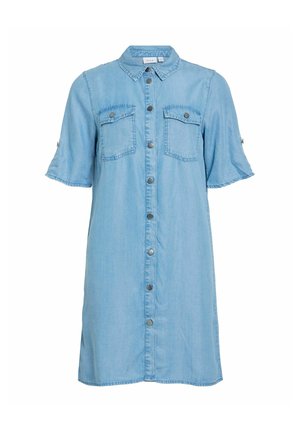 VILA, SHORT DRESS VIMAI SHORT SLEEVED - Spijkerjurk - light blue denim