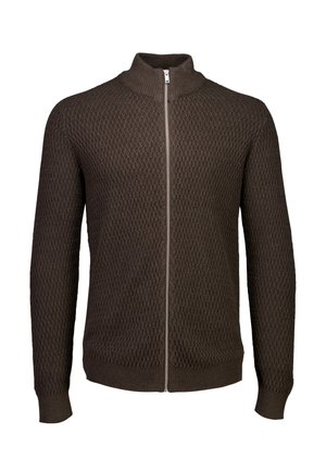ZIP THROUGH STRUCTURE - Strickjacke - dk brown mel