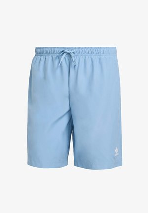 Lichtblauwe zwembroek met een elastische tailleband en trekkoord. Bevat het Adidas-logo in het wit aan de onderzijde aan de rechterkant. Gladde stof.