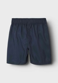 Pantaloni da bagno blu navy realizzati in materiale leggero, con vita elastica e design semplice, senza decorazioni.