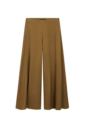 Weite Hosenbeine in Braun mit hoher Taille und glattem Stoff, mit einem verdeckten seitlichen Reißverschluss zum Schließen.