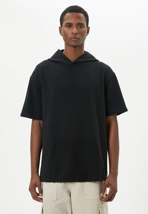 Koton KANGAROO POCKET DETAIL LOOSE FIT SHORT SLEEVE HOODED - T-Shirt print - black