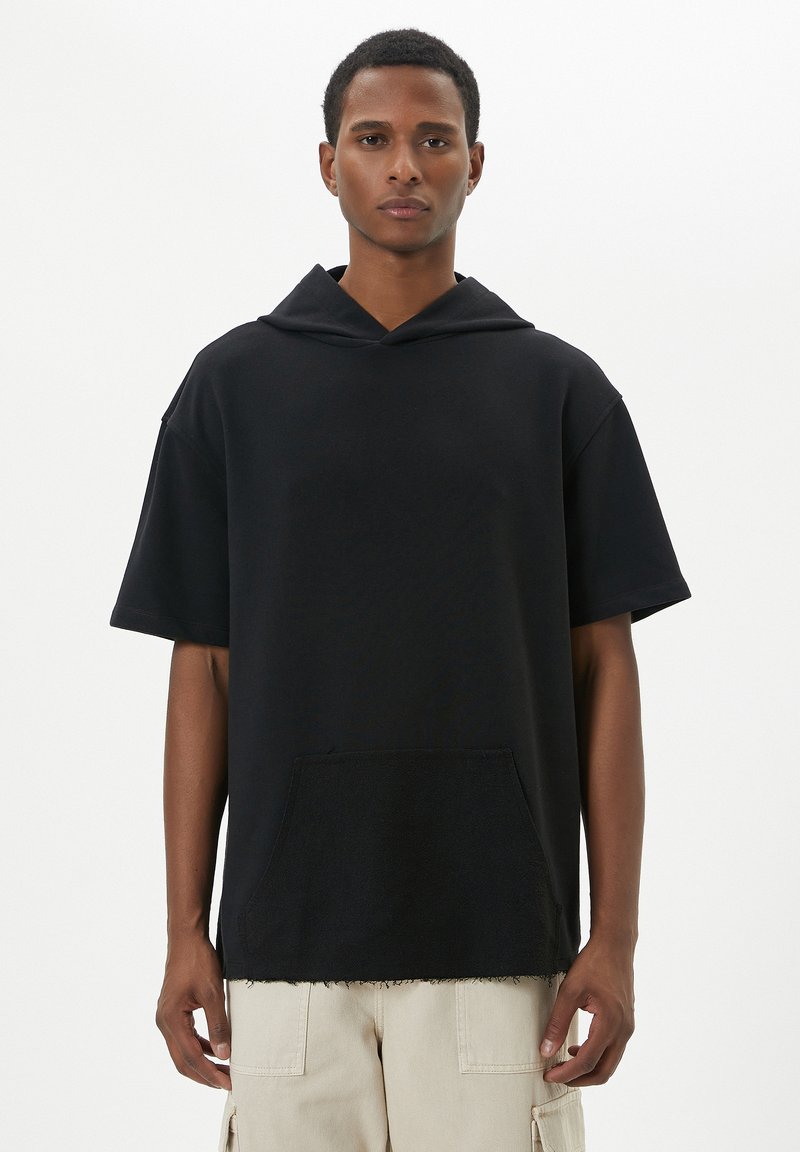 Koton KANGAROO POCKET DETAIL LOOSE FIT SHORT SLEEVE HOODED - T-shirts print - black