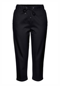 Zwarte joggpants met een elastische tailleband en een trekkoord. Voorzien van zijstrepen en een taps toelopend ontwerp. Gemaakt van zachte, rekbare stof.