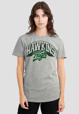 NETFLIX, STRANGER THINGS HAWKINS HIGH LOGO - T-Shirt print - mottled light grey