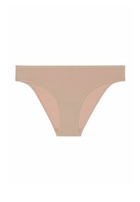 Beige naadloze bikini ondergoed met een gladde afwerking en een elastische tailleband, ontworpen voor comfort en minimale zichtbare lijnen.