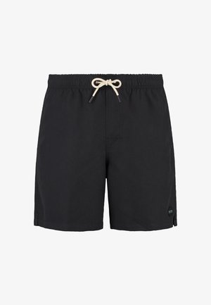 Fekete úszóshort elasztikus derékpánttal és bézs zsinórral. Kis logó részlet és oldalsó részek a szabad mozgás érdekében.