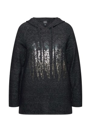 Zwarte hoodie met een paillettenontwerp dat een drip-effect creëert. Zacht materiaal met lange mouwen, met een relaxte pasvorm en een textuurfinish.