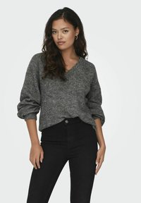 JDY JDYINGEBORG ADA LIFE V-NECK - Vesta - dark grey melange