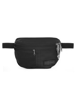 Banane noire avec plusieurs compartiments zippés, poche en filet et sangle réglable, marquée du logo Eastpak à l’avant.