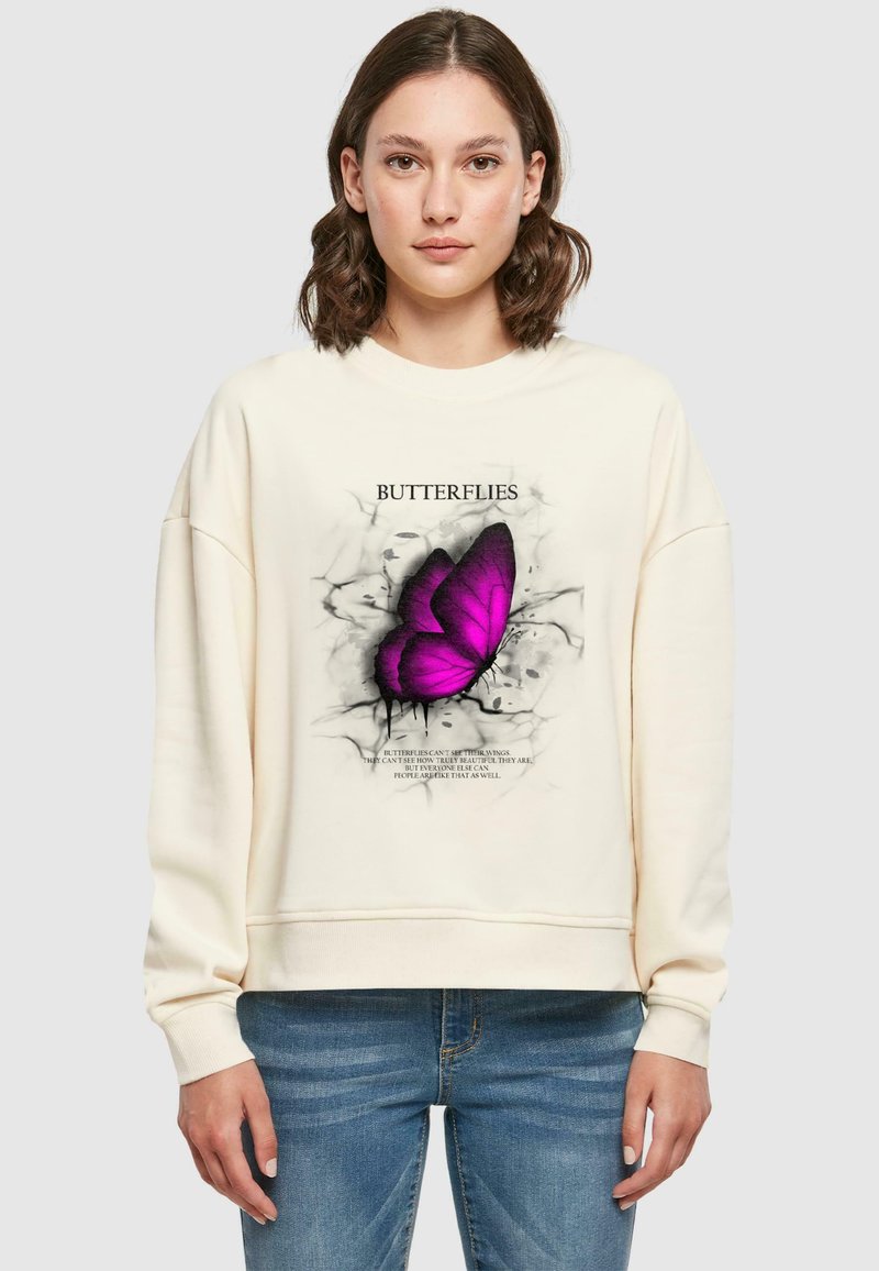 Merchcode BUTTERFLIES OVERSIZED - Sweatshirt - whitesand