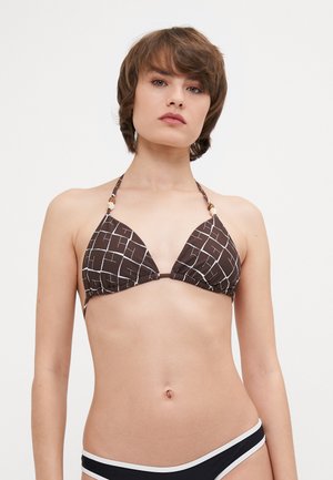 Beaded Halter String Triangle Bikini Top - Bikini top - brown