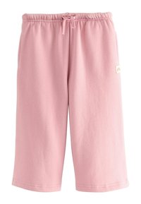 Lyserøde bomuldsshorts med elastisk talje og snørrebånd, sidelommer og en blød, tekstureret overflade.