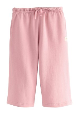 Lyserøde bomuldsshorts med elastisk talje og snørrebånd, sidelommer og en blød, tekstureret overflade.
