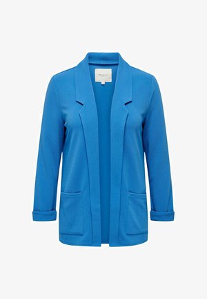 Sinine avatud ette bleiser, mis on valmistatud tekstureeritud kanga, pikkae varrukatega, kahe eesmine taskuga ja lõdva lõikega.