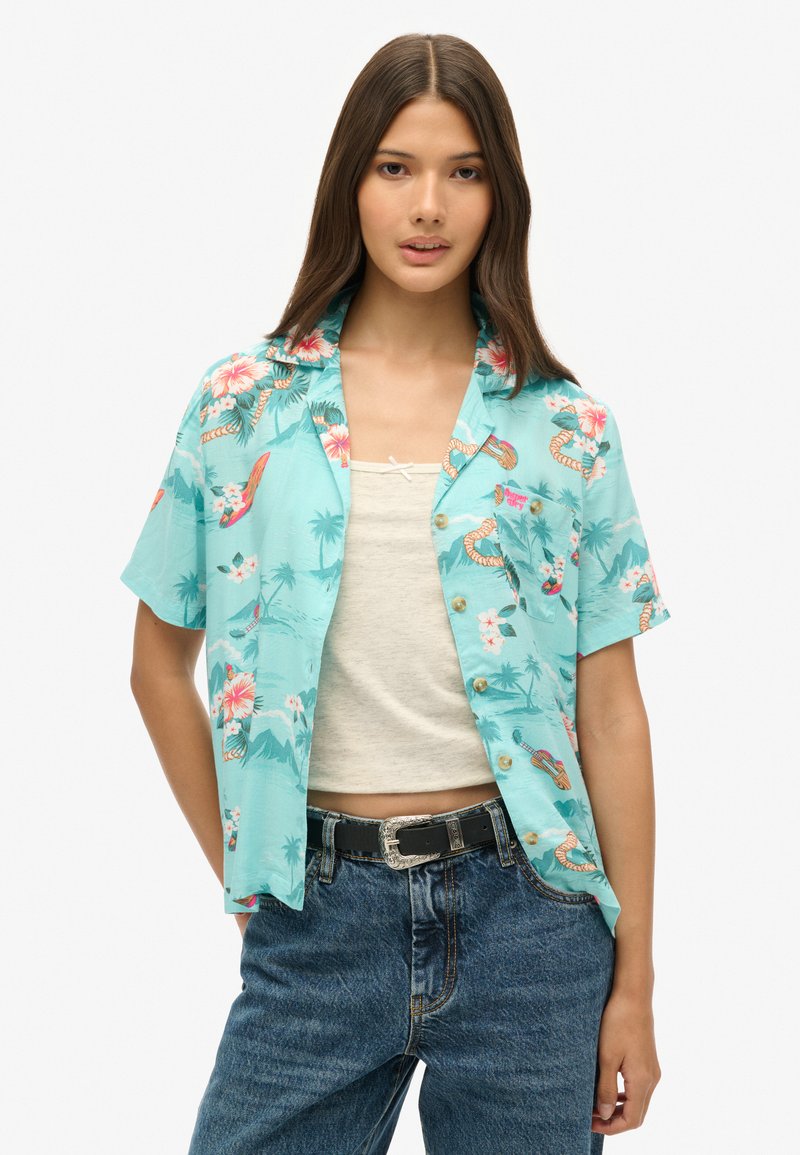 Superdry - VINTAGE BEACH RESORT - Hemdbluse - aloha hawaiian aqua, Vergrößern
