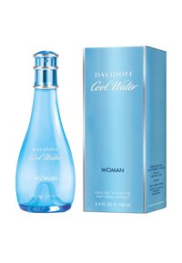 Botella azul en forma de lágrima y caja a juego de Davidoff Cool Water Woman Eau de Toilette, spray natural de 100 ml.