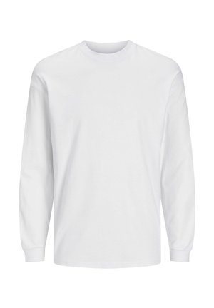 Wit T-shirt met lange mouwen gemaakt van katoen. Voorzien van een ronde hals en een eenvoudig ontwerp zonder patronen of accenten. Zachte, gladde textuur.