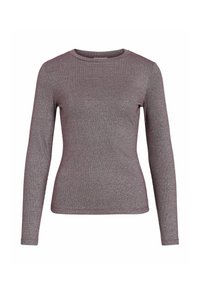 Camiseta de manga larga en un tejido metálico color malva. Presenta un cuello barco con un acabado suave y texturizado, además de una silueta ajustada.