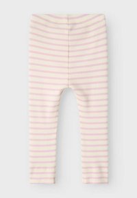 Pamuk leggings s reljefnom tekstu u pastelnim bojama. Imaju naizmjenične ružičaste i žute pruge. Elastična prednja pasica.