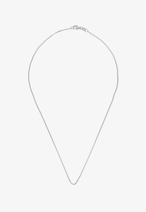 Zarte Silberkettchen mit kleinem Verschluss und verstellbaren Gliedern auf einem weißen Hintergrund.