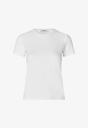 Biała koszulka z krótkim rękawem z bawełny. Posiada okrągły dekolt oraz dopasowany krój, z gładką teksturą i bez widocznych wzorów.