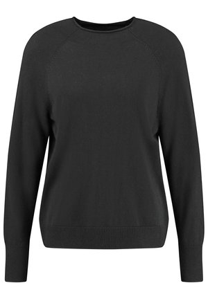 Pull noir à manches longues avec col rond, poignets et ourlet côtelés, au design simple et uni.