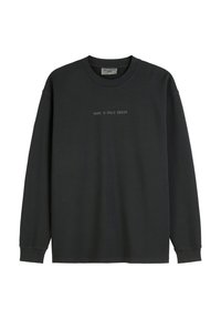 Schwarzes Langarm-Sweatshirt aus Baumwollmischung mit rundem Halsausschnitt und Frontlogo-Druck in hellgrau. Gerippte Bündchen und Saum.