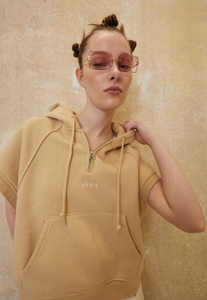 Obey Clothing REESE RELAXED FIT HOODED VEST - Marškinėliai su spaudiniu - oat milk