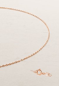 Kette aus Roségold mit gleichmäßigen ovalen Gliedern. Verfügt über einen sicheren Karabinerhaken und filigrane Details an den Beschlägen.