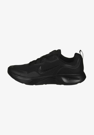 Chaussure de running légère Nike noire avec tige en mesh, fermeture à lacets et semelle épaisse et rembourrée.