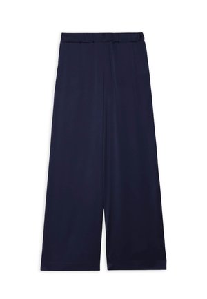 Pantalon large bleu marine avec une ceinture élastique, conçu pour une coupe ample et confortable.