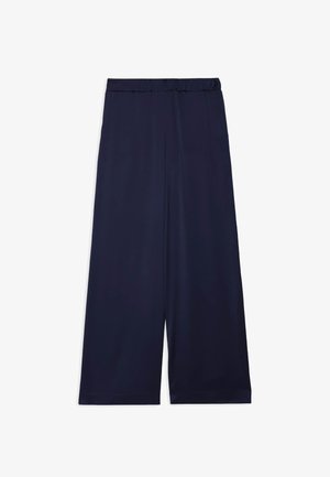 Pantalon large bleu marine avec une ceinture élastique, conçu pour une coupe ample et confortable.