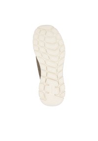 Sneaker con una suola in gomma leggera beige testurizzata, caratterizzata da un motivo geometrico per la trazione; tomaia realizzata in tessuto marrone.
