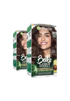 GARNIER TINTA CAPELLI BELLE COLOR NATURALS COLORAZIONE PERMANENTE SENZA AMMONIACA AL 90% DI ORIGINE NATURALE - 2 PACK - Tinte capelli - castano chiaro naturale