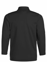 Schwarzer Pullover mit langen Ärmeln und hochgeschlossenem Kragen, aus glattem Material gefertigt. Hat ein schlichtes Design und keine sichtbaren Muster oder Hardware.