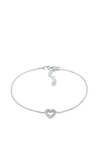 Silversmyckade kedja med ett hjärtformat mittstycke prytt med små stenar, designad med en delikat, tunn länkstruktur.