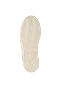 Gabor schoenzool in beige rubber; het gegroefde oppervlak heeft een zigzagpatroon en een rond detail nabij de hak.