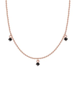 Rose gold chain necklace with three evenly spaced black crystal accents, featuring a delicate, minimalist design and smooth texture.