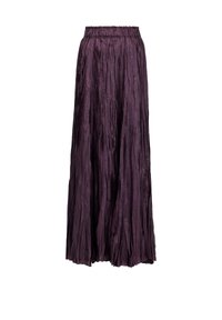 Paarse plissé maxi rok met een elastische tailleband, gemaakt van lichtgewicht materiaal, voorzien van textuurlijnen in verticale richting en een vloeiende silhouet.