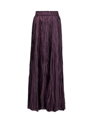 Paarse plissé maxi rok met een elastische tailleband, gemaakt van lichtgewicht materiaal, voorzien van textuurlijnen in verticale richting en een vloeiende silhouet.