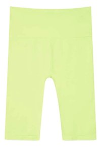 Leuchtend grüne Leggings aus weichem, dehnbarem Stoff, in mittlerer Wadenlänge, mit elastischem Bund für bequemen Sitz.