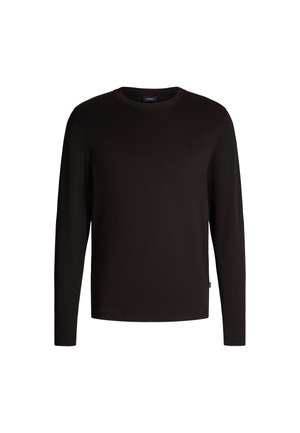 Black long-sleeve T-shirt made of soft cotton, featuring a round neckline and a subtle embroidered logo on the chest.