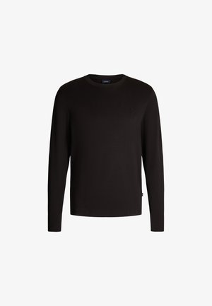 Schwarzes Langarm-T-Shirt aus weicher Baumwolle mit rundem Ausschnitt und einem dezent gestickten Logo auf der Brust.