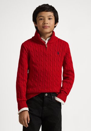 CABLE-KNIT COTTON QUARTER-ZIP SWEATER - Maglione - red