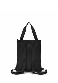 Czarna torba na ramię z podwójnymi paskami na ramię i dwoma regulowanymi paskami bocznymi. Wykonana z trwałego materiału o gładkiej teksturze.