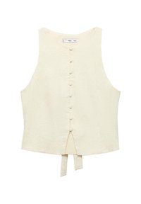 Ärmelloses Creme-Top aus strukturiertem Leinen, mit einer durchgehenden Knopfleiste vorne und einem gebundenen Rückensaum für eine verstellbare Passform.